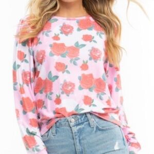 Wildfox | Pink and Red Roses Floral Sweatshirt Size Medium